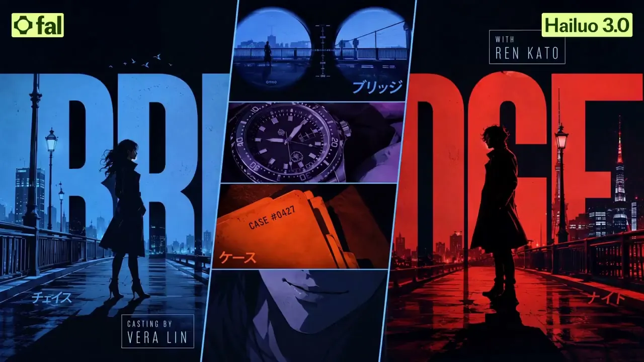 @fal Anime Opening Frame: BRIDGE Title Card + Japanese-English Bilingual Copy, Timeline-Driven Opening Rhythm